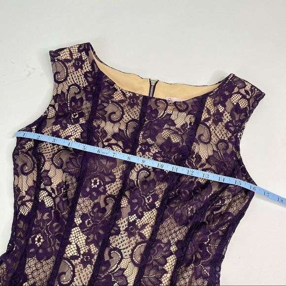 CB Plum Purple Lace Overlay Nude Lining Sleeveless Fancy Fit & Flare Short Dress - Picture 11 of 12